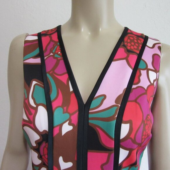 TED BAKER Multicolor Bold Floral Pattern 2 V-Neck Fit & Flare Sleeveless Dress - Picture 2 of 5